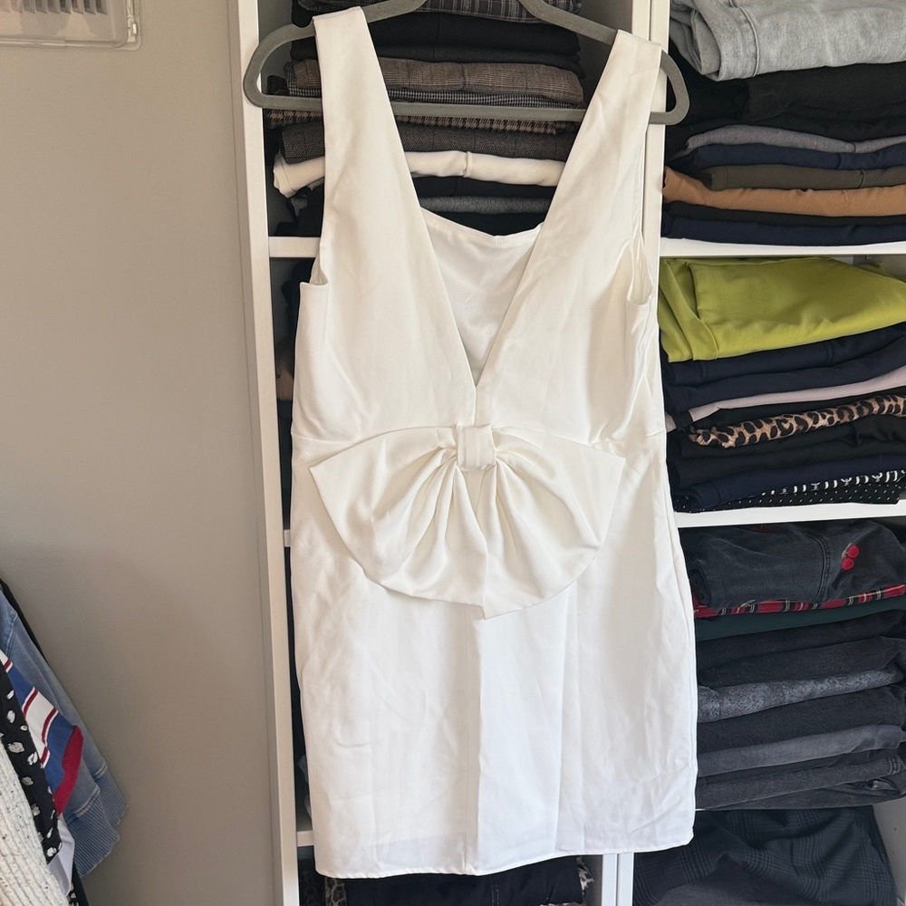Lulu's White Mini Dress with Front Bow Detail